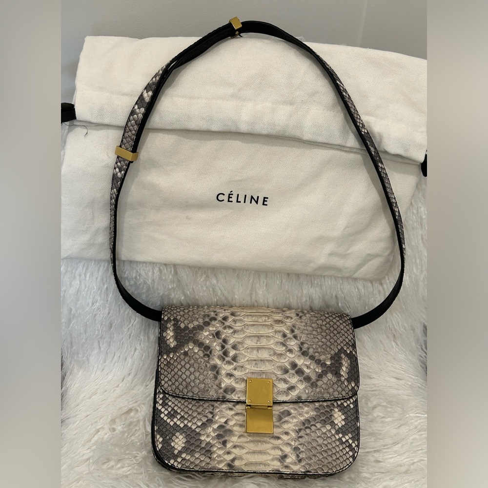 CELINE SNAKESKIN MEDUIM BOX BAG GREY/CREAM